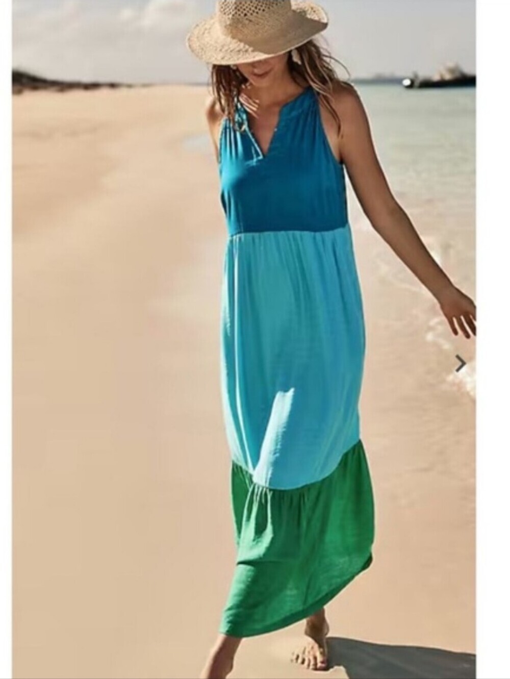 NWT J. Jill Tiered Maxi Dress Color Block Blue Green Sleeveless Women's Small